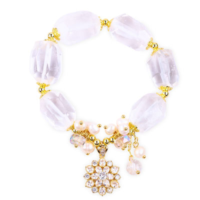 Bracelet en pierre précieuse fait à la main Charmes réglables Bracelet en quartz clair Pierre naturelle bijoux en perle Pour les fêtes