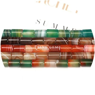 Vente en gros de perles en forme de cylindre en pierre précieuse de cristal naturel en agate rayée en cylindre en perles lâches