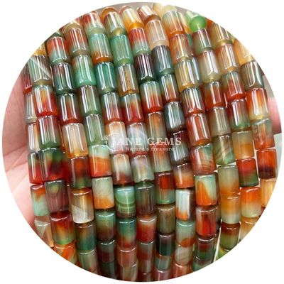 Vente en gros de perles en forme de cylindre en pierre précieuse de cristal naturel en agate rayée en cylindre en perles lâches