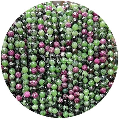 Perles de pierres précieuses cristallines naturelles en forme ronde à facettes petites Dalmatien Jaspe Ruby Zoisite Franges de perles lâches pour bracelets