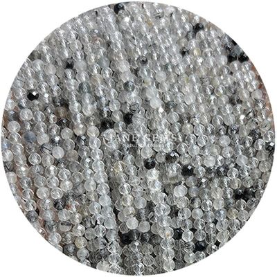 Perles de pierres précieuses cristallines naturelles à faces rondes, petite morganite, noire, rustiquée, quartz