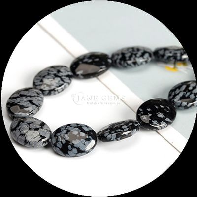 Perles de pierre précieuse à forme ovale à facettes cristalline naturelle Howlite Flocon de neige Obsidian pierre perles lâches fils pour bracelets