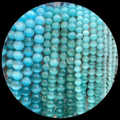 Or Olivier bleu couleur pierres précieuses perles ronde forme œil de chat perles lâches fils pour bijoux faits à la main