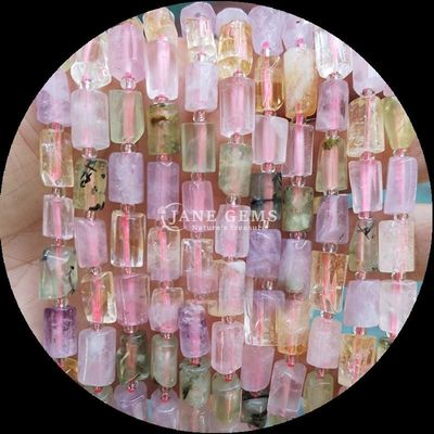 Perles de pierres précieuses Cristal naturel Fraise Quartz pierre précieuse cylindrique en forme de facette Franges de perles en vrac pour la fabrication de bijoux