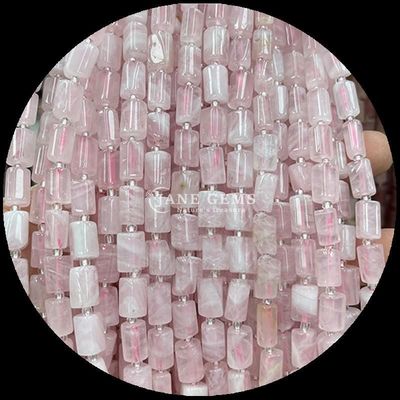 Perles de pierres précieuses Cristal naturel Fraise Quartz pierre précieuse cylindrique en forme de facette Franges de perles en vrac pour la fabrication de bijoux