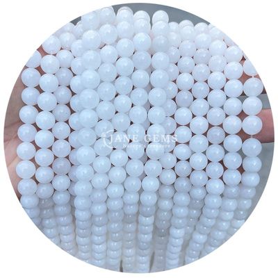 Lissé lisse Héthien Jade Blanc Chalcédoine Légère Pêche Chalcédoine Perles lâches Pour la fabrication de bijoux bricolage