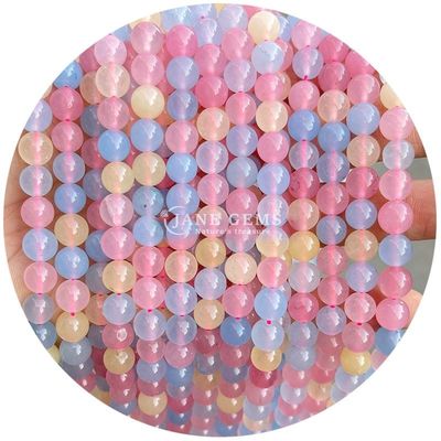 Lissé lisse Héthien Jade Blanc Chalcédoine Légère Pêche Chalcédoine Perles lâches Pour la fabrication de bijoux bricolage
