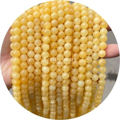 Perles de jade naturel en cristal en vrac Perles rondes de jade en citron pour faire des cadeaux d'anniversaire