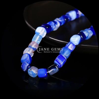 Forme carrée cube Perle de pierre précieuse naturelle bleue rayée Agate Perles lâches pour la guérison et le bricolage bijoux Ma