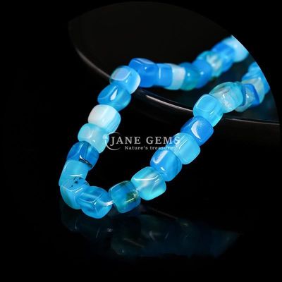 Forme carrée cube Perle de pierre précieuse naturelle bleue rayée Agate Perles lâches pour la guérison et le bricolage bijoux Ma