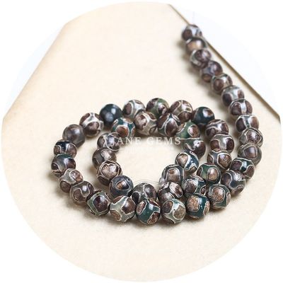Agate de forme ronde de pierre brune de football Dzi Perles pour les bijoux et l'artisanat faire soi-même