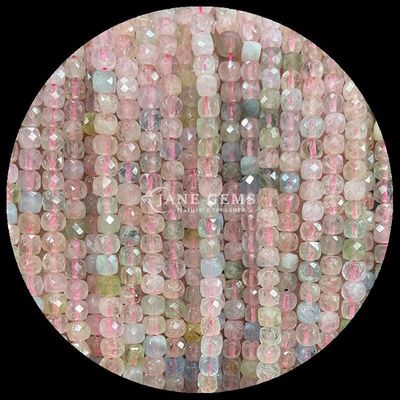 Des perles en pierre précieuse naturelle en forme de cube, en fluorite, en morganite, en fils lâches, pour la fabrication de bijoux.