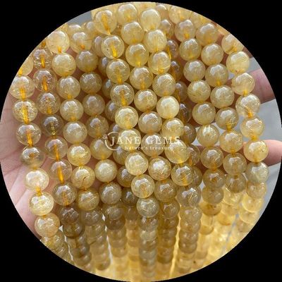Pierre précieuse poli Coupe ronde de feu Quartz doré Rutilé Quartz perles de fils pour la fabrication de bijoux DIY