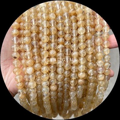 Pierre précieuse poli Coupe ronde de feu Quartz doré Rutilé Quartz perles de fils pour la fabrication de bijoux DIY