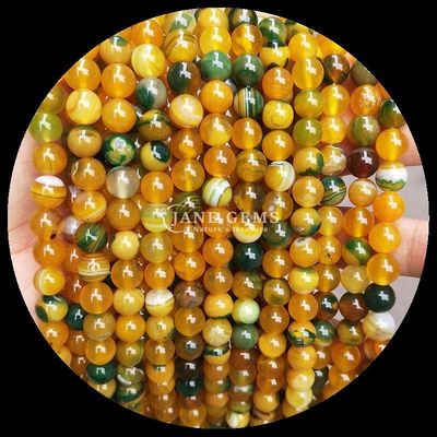 Perles de pierre précieuse à coupe ronde multicolore Agate à rayures bleu jaune pour la fabrication de bijoux et les bracelets de guérison