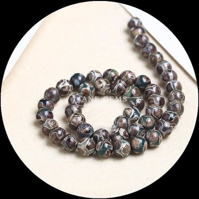 Décoration de bijoux de bricolage Essentiel Beaux perles d'agate tibétaine multicolore Trois yeux Dzi Franges de perles lâches avec une technique polie