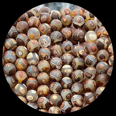 Décoration de bijoux de bricolage Essentiel Beaux perles d'agate tibétaine multicolore Trois yeux Dzi Franges de perles lâches avec une technique polie