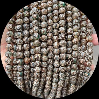 Décoration de bijoux de bricolage Essentiel Beaux perles d'agate tibétaine multicolore Trois yeux Dzi Franges de perles lâches avec une technique polie