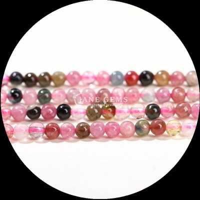 Couleur assortie Perles de pierre précieuse en coupe ronde Petite tourmaline Cristal Perles lâches