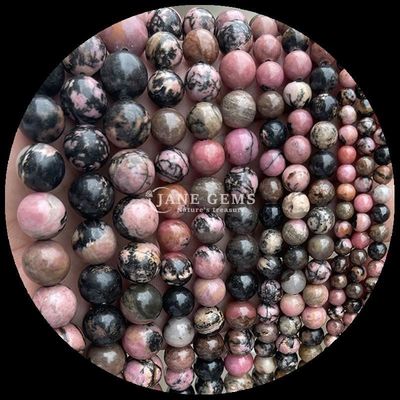 Perles de forme ronde Perles de pierre précieuse naturelle Perles de rhodonite polie Franges de perles lâches pour des collections de bijoux exquis